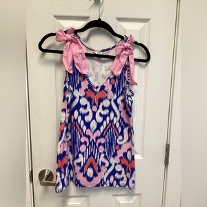 Crown & Ivy SZ M Women’s Ribbed Tank Top With Bows Blue/ Pink Blouse Top